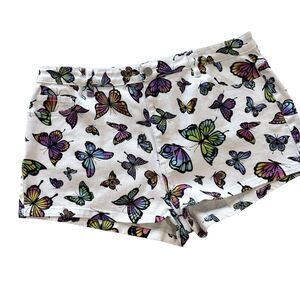 Current Mood Dolls Kill Butterfly Mom Denim Shorts White Rainbow Hi Waist XXL